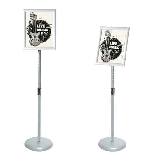 Adjustable Pedestal Poster Sign Stand with Heavy Duty Base Sign Holder Aluminum Snap Open Frame for 85 x 11 inches Both Vertical and Horizontal View Displayed Used for Living and BusinessSilver