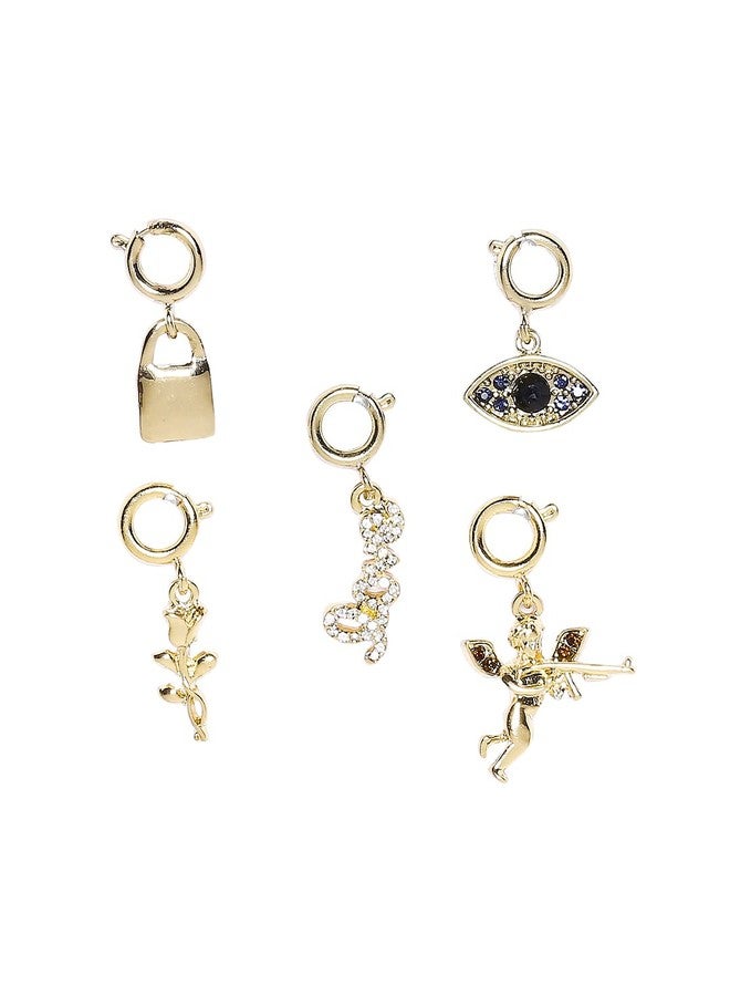 OOMPHelicious Jewellery Set of 5 Gold Tone Angel Charms with Link Chain Necklace for Women & Girls - Image 4