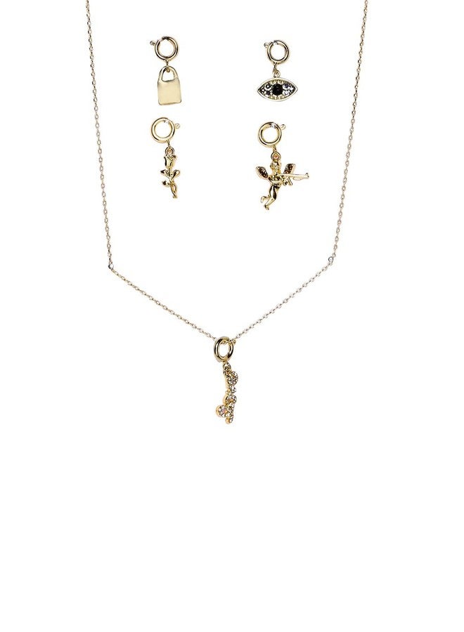 OOMPHelicious Jewellery Set of 5 Gold Tone Angel Charms with Link Chain Necklace for Women & Girls - Image 2