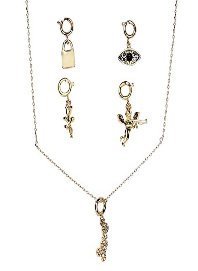 OOMPHelicious Jewellery Set of 5 Gold Tone Angel Charms with Link Chain Necklace for Women & Girls - Image 1