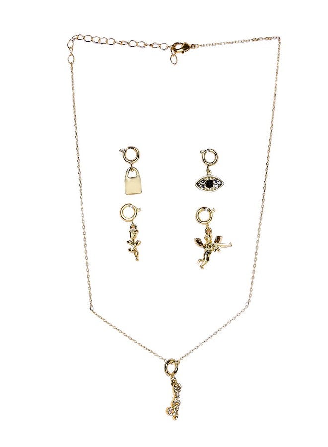 OOMPHelicious Jewellery Set of 5 Gold Tone Angel Charms with Link Chain Necklace for Women & Girls - Image 3