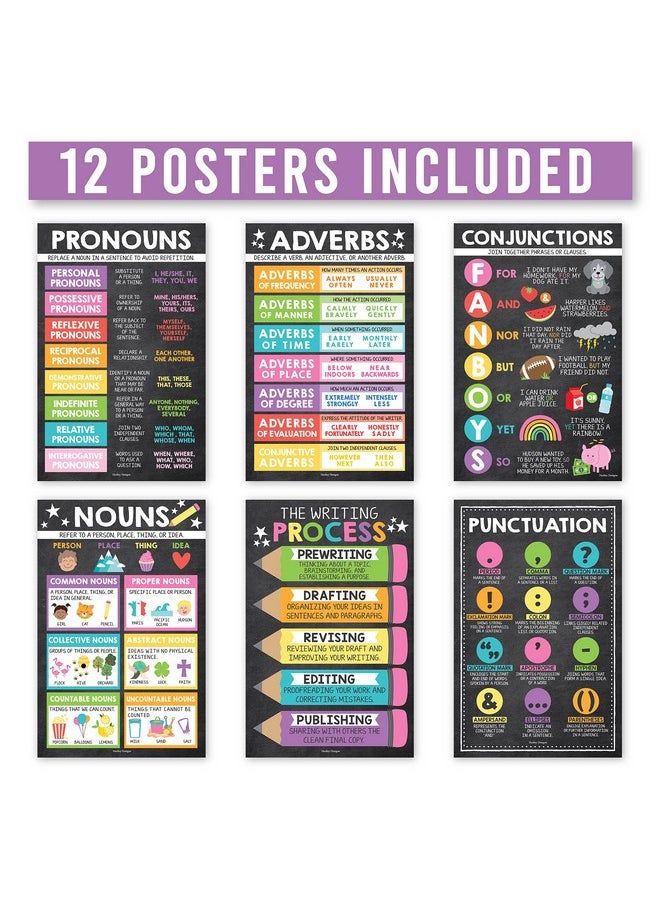 Hadley Designs Hadley Designs 12 Chalkboard Parts of Speech Posters for Classroom Posters for Language Arts - Grammar Posters for Classroom Elementary Classroom Must Haves  - Image 3
