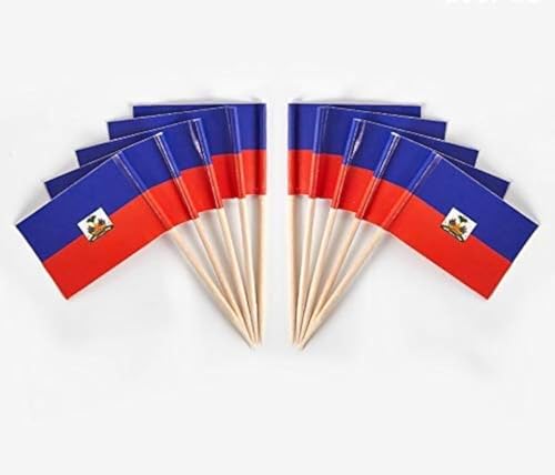 JAVD CYPS 100 Pcs Haiti Flag Toothpicks Small Mini Stick Cupcake Toppers Country Picks for Party Decoration Celebration Cocktail Food Bar Cake Haitian Flags - Image 1