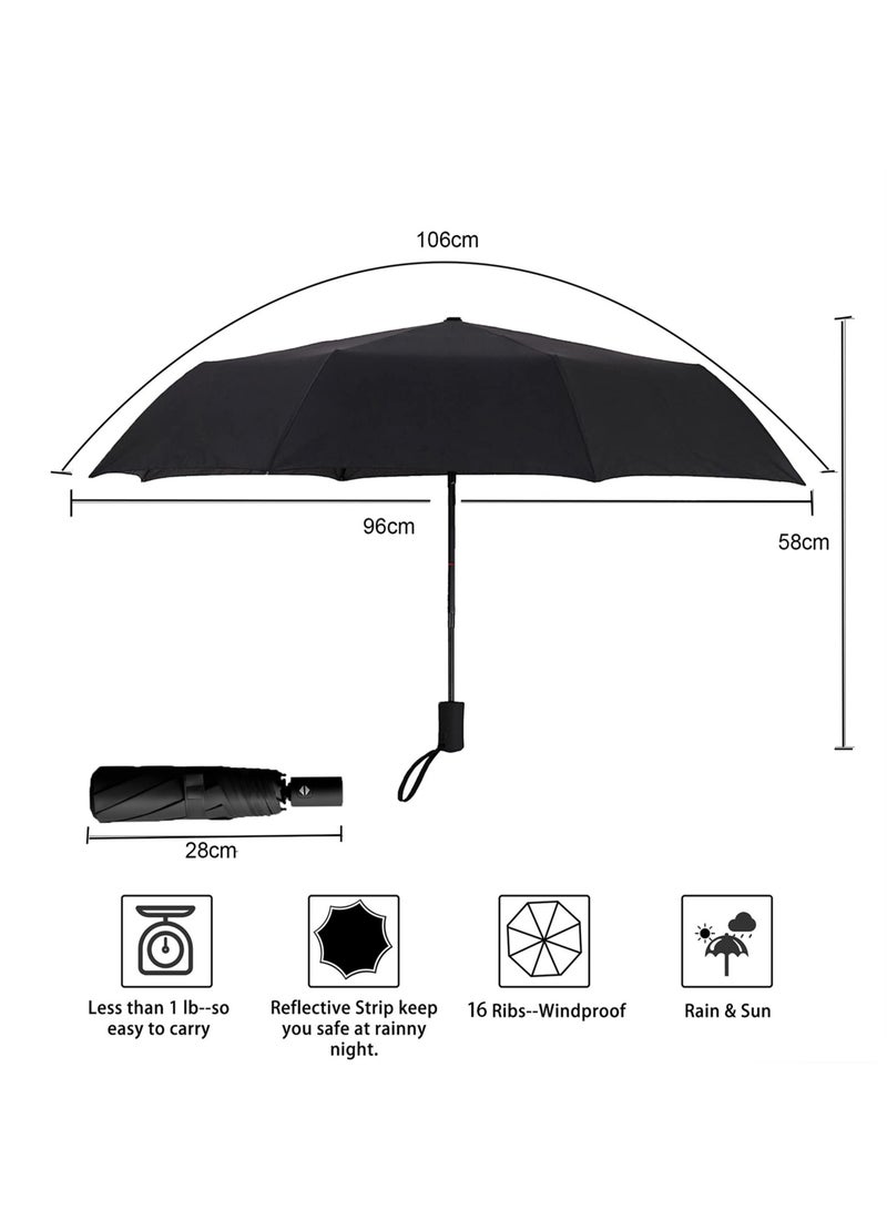 Automatic Folding Compact Umbrella, Umbrella Sun Protection, 16 Ribs Windproof Lightweight Portable Travel Umbrella, Sun and Rain Pocket UV Umbrellas for Kids Girls Boys Women(Black) - Image 3