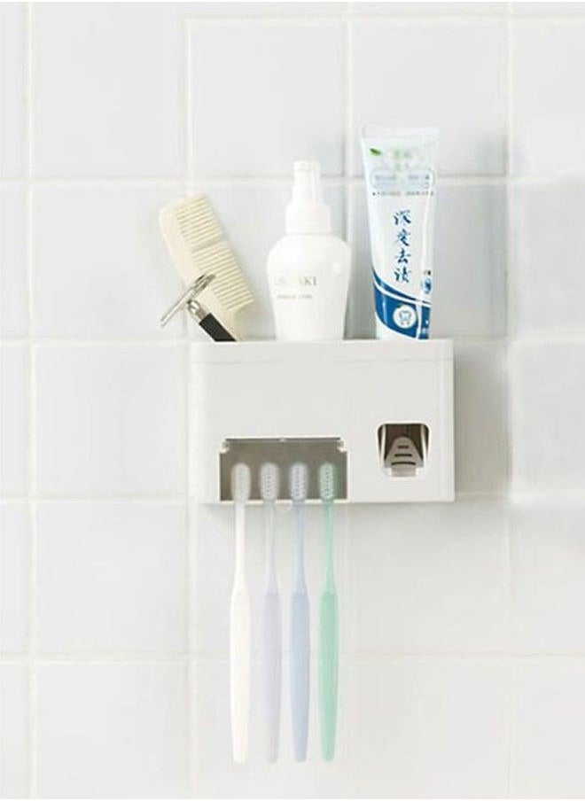 Beauenty Toothpaste Dispenser With Toothbrush Holder Grey /White 16x6.1x9.9cm  - Image 3