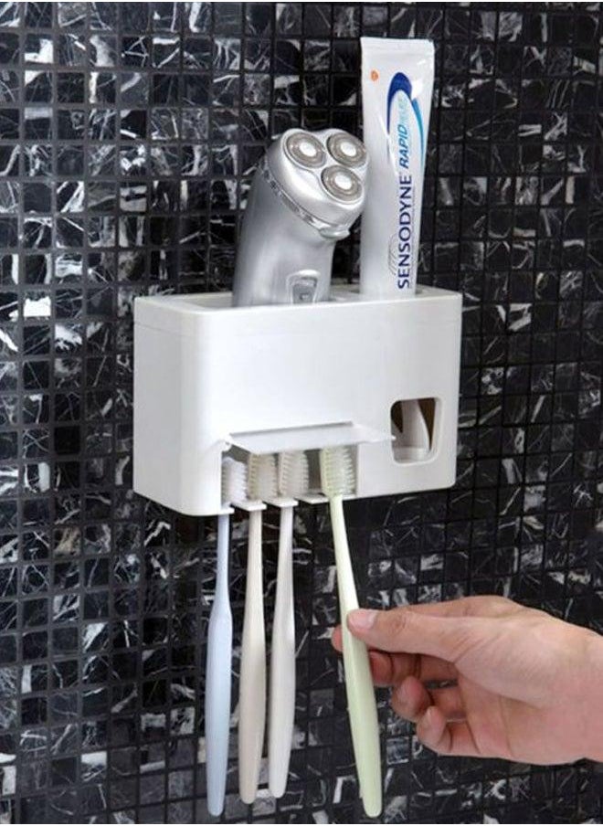 Beauenty Toothpaste Dispenser With Toothbrush Holder Grey /White 16x6.1x9.9cm  - Image 4