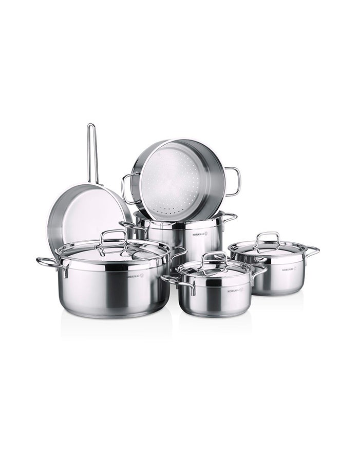 ALFA PLUS COUSCOUS 10 PCS STAINLESS STEEL COOKWARE SET | INDUCTION COMPATIBLE POTS AND PANS SET | SILVER - KA1998 SILVER