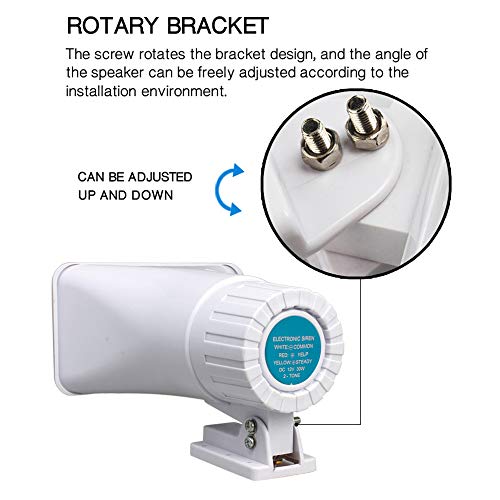KLLsmDesign 30W Alarm Siren ,Dual Tone Outdoor Self Contained Electric Security Ring Siren with Bracket，6-12V DC 1.1Ah 130db 8 X 5.5 X 9 Inch for Car Home Doorbell Security Protection System,White - Image 4