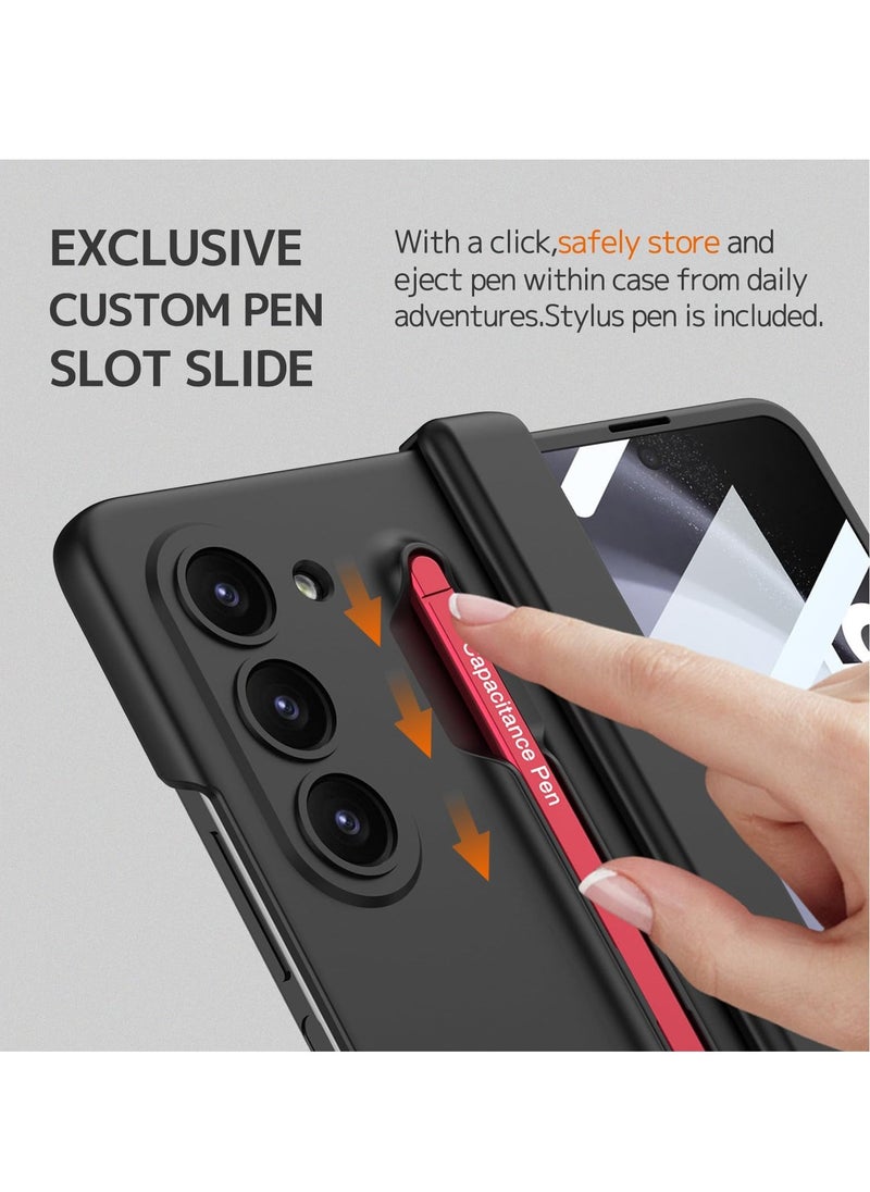Case Compatible with Samsung Galaxy Z Fold 5 5g Case, with Red S Pen & Hinge Protection, Magnetic Plating Protective Cover with Screen Protector Case for Samsung Z Fold 5 Phone Case (Black) - Image 2