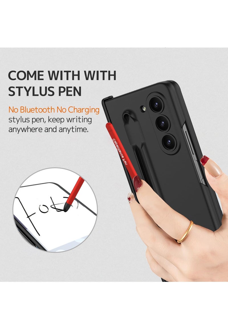 Case Compatible with Samsung Galaxy Z Fold 5 5g Case, with Red S Pen & Hinge Protection, Magnetic Plating Protective Cover with Screen Protector Case for Samsung Z Fold 5 Phone Case (Black) - Image 3