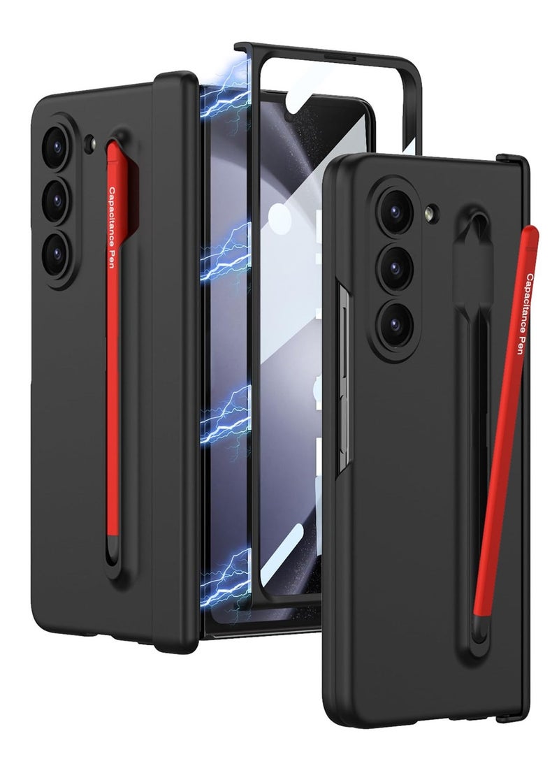 Case Compatible with Samsung Galaxy Z Fold 5 5g Case, with Red S Pen & Hinge Protection, Magnetic Plating Protective Cover with Screen Protector Case for Samsung Z Fold 5 Phone Case (Black) - Image 1