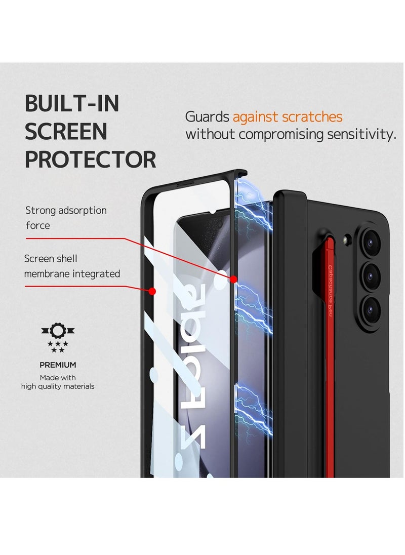 Case Compatible with Samsung Galaxy Z Fold 5 5g Case, with Red S Pen & Hinge Protection, Magnetic Plating Protective Cover with Screen Protector Case for Samsung Z Fold 5 Phone Case (Black) - Image 5