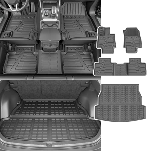 powoq Floor Mat Compatible with 2019 2020 2021 2022 2023 2024 2025 Toyota RAV4 Trunk Mat TPE Cargo Liner Replacement for 2019-2025 Toyota RAV4 Accessories (Fit 2019-2025, Rear Trunk Mat + Floor Mats) - Image 1