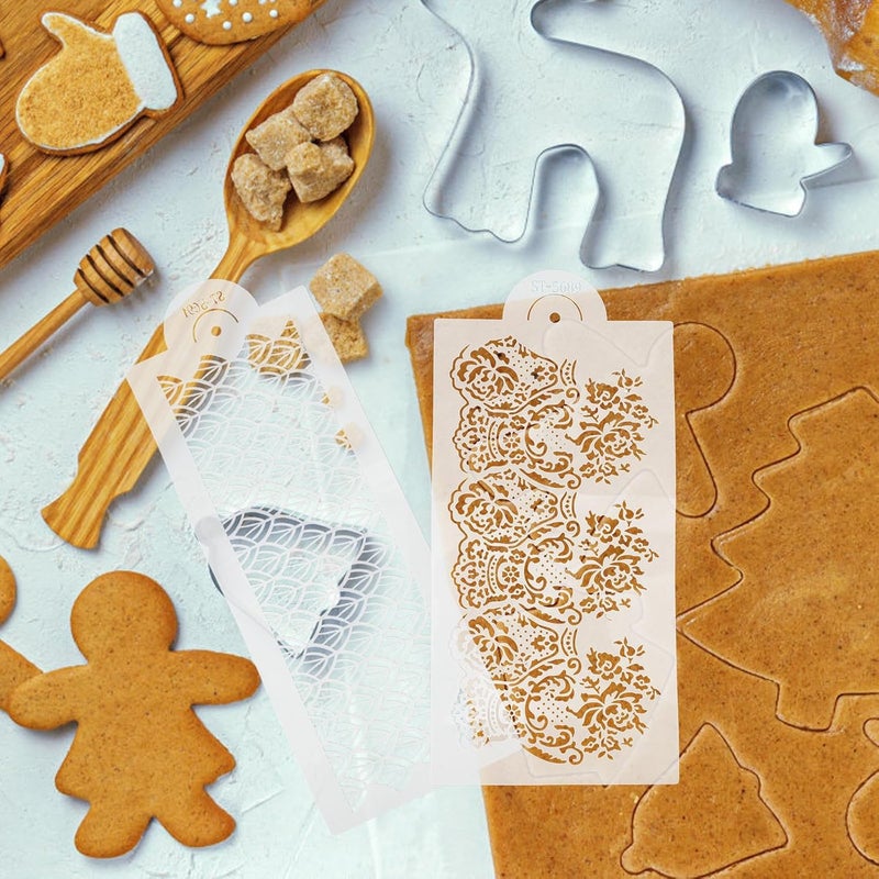 PATKAW 4pcs Cake Decorating Stencils Set for DIY Baking, Hollow-Out Fondant and Painting Templates, Reusable Stencil Tools for Cake Printing and Craft Journaling - Image 4