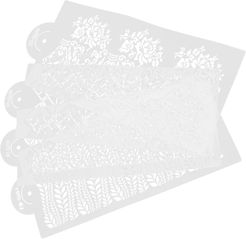 PATKAW 4pcs Cake Decorating Stencils Set for DIY Baking, Hollow-Out Fondant and Painting Templates, Reusable Stencil Tools for Cake Printing and Craft Journaling - Image 1