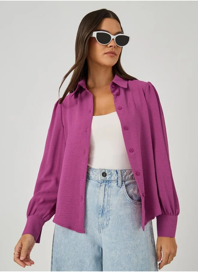 Styli Styli Pink Solid Long Sleeve Blouse