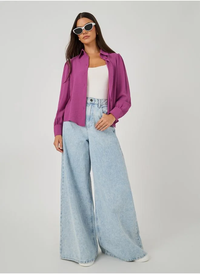 Styli Styli Pink Solid Long Sleeve Blouse