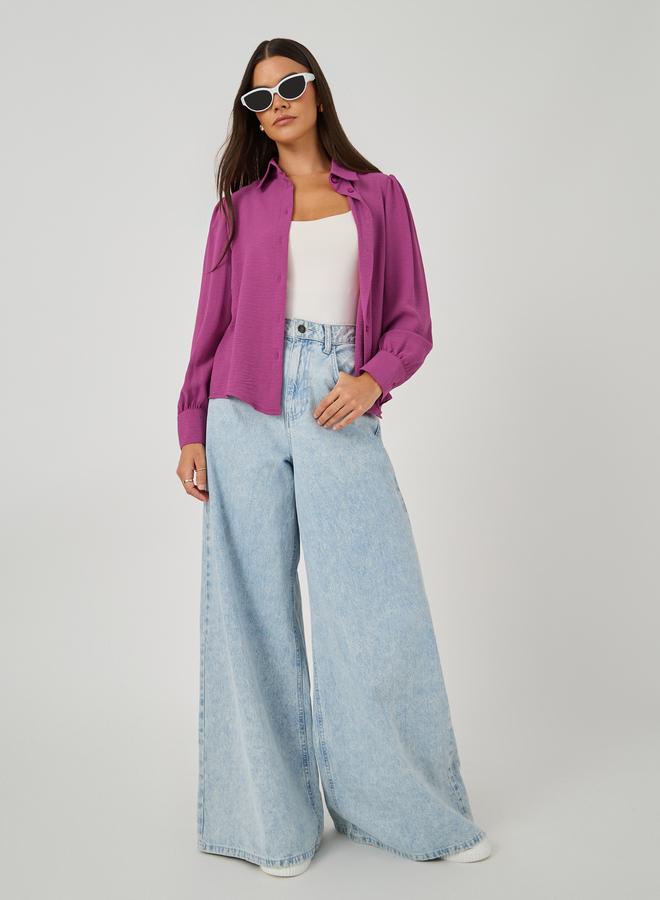 Styli Pink Solid Long Sleeve Blouse - Image 2