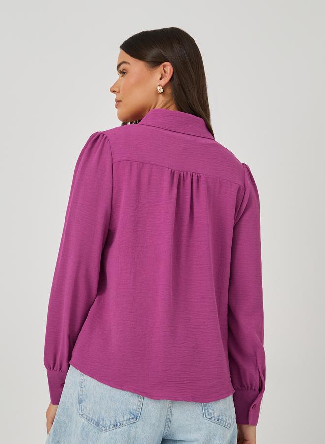 Styli Pink Solid Long Sleeve Blouse - Image 5
