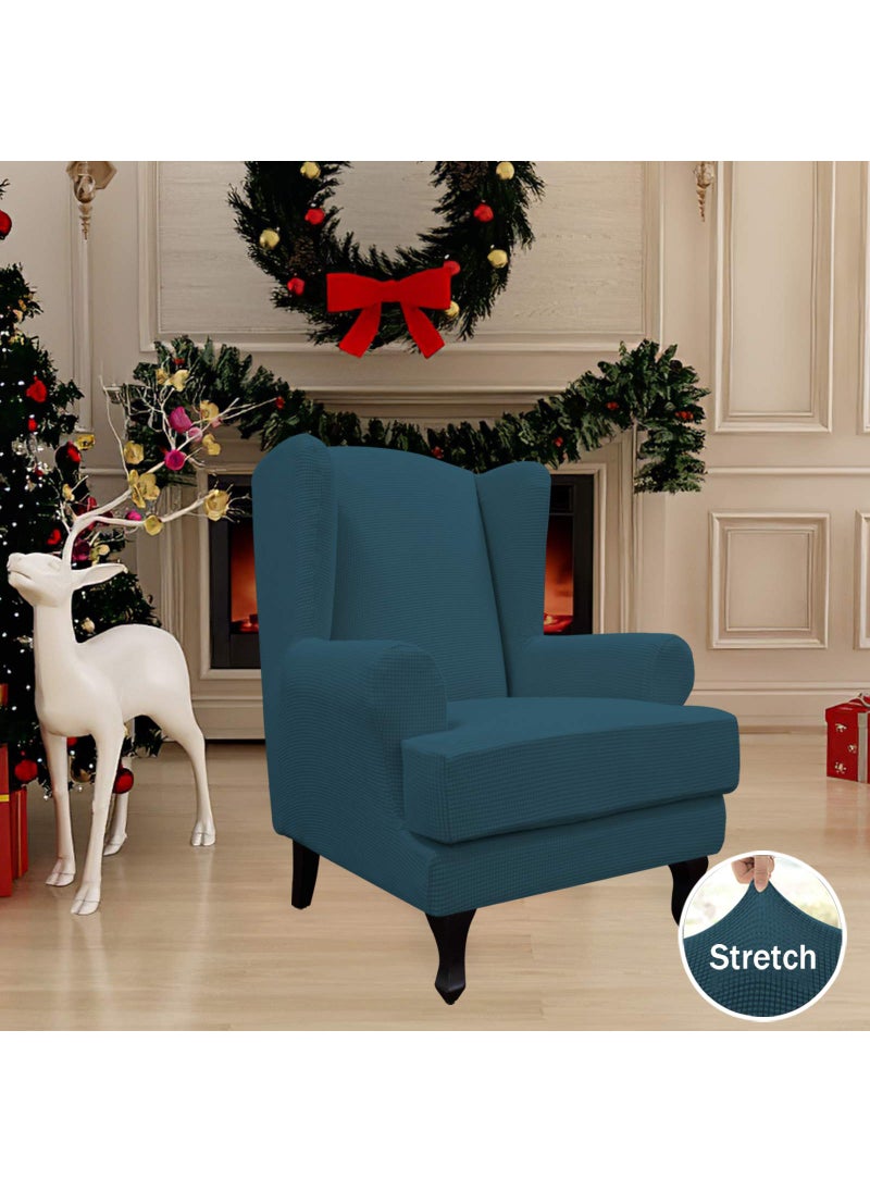 Easy-Going Stretch Wingback Chair Sofa Slipcover 2-Piece Sofa Cover Furniture Protector Couch Soft with Elastic Bottom  Spandex Jacquard Fabric Small Checks Deep Teal