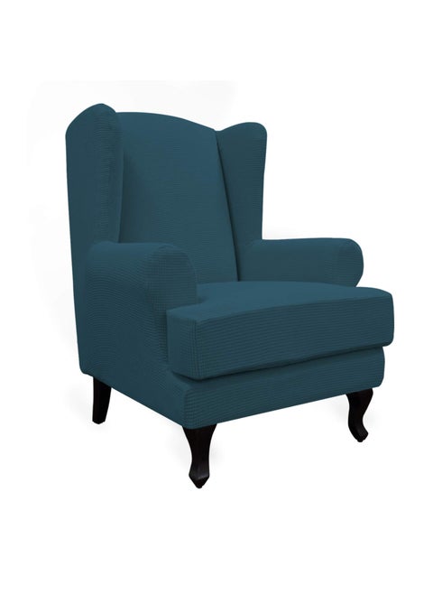 Easy-Going Stretch Wingback Chair Sofa Slipcover 2-Piece Sofa Cover Furniture Protector Couch Soft with Elastic Bottom  Spandex Jacquard Fabric Small Checks Deep Teal