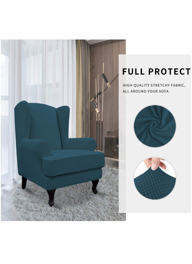 Easy-Going Stretch Wingback Chair Sofa Slipcover 2-Piece Sofa Cover Furniture Protector Couch Soft with Elastic Bottom  Spandex Jacquard Fabric Small Checks Deep Teal