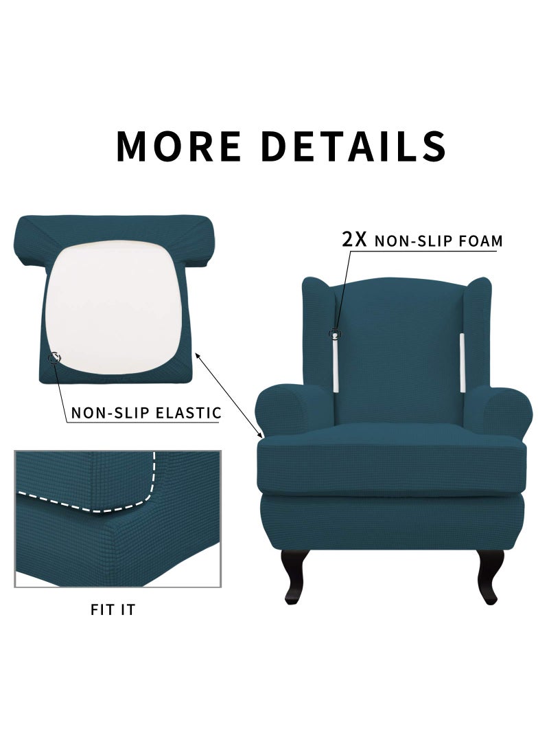 Easy-Going Stretch Wingback Chair Sofa Slipcover 2-Piece Sofa Cover Furniture Protector Couch Soft with Elastic Bottom  Spandex Jacquard Fabric Small Checks Deep Teal