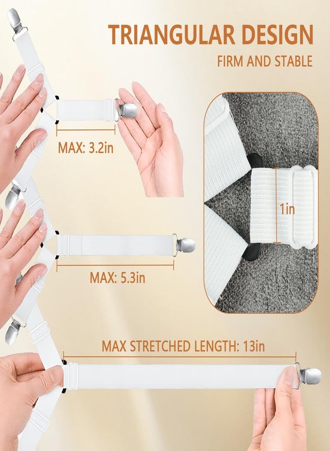 LKbeuuu 4PCS Bed Sheet Straps with Metal Clips, Adjustable Elastic Fitted Sheet Holders for Corners, Keep Bedding Wrinkle-Free, Easy to Install Durable Fasteners, Mattresses (White) - Image 2