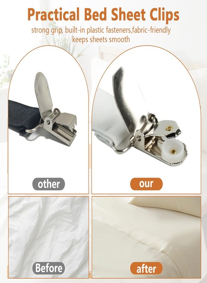 LKbeuuu 4PCS Bed Sheet Straps with Metal Clips, Adjustable Elastic Fitted Sheet Holders for Corners, Keep Bedding Wrinkle-Free, Easy to Install Durable Fasteners, Mattresses (White) - Image 5