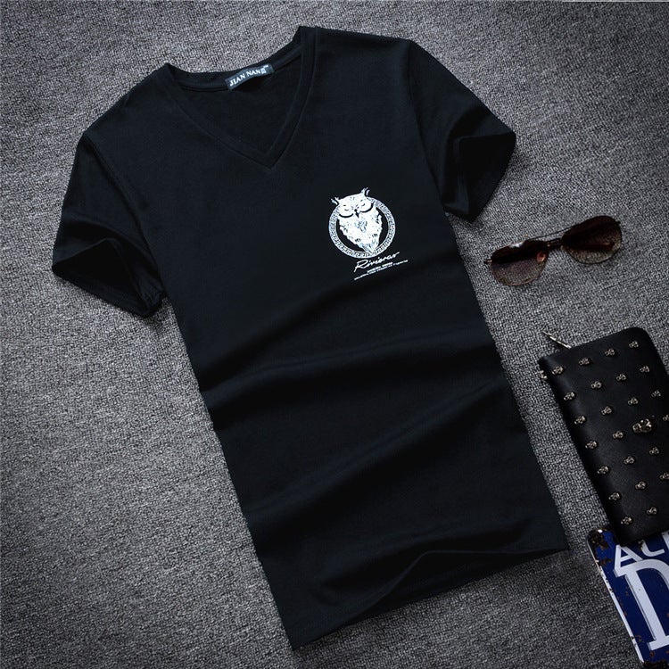 2020 Korean Slim V-Neck Men'S Short Sleeve T-Shirt Cotton Printed Youth Men'S Large Size - Image 3