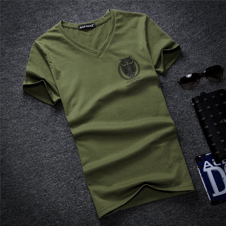 2020 Korean Slim V-Neck Men'S Short Sleeve T-Shirt Cotton Printed Youth Men'S Large Size - Image 1