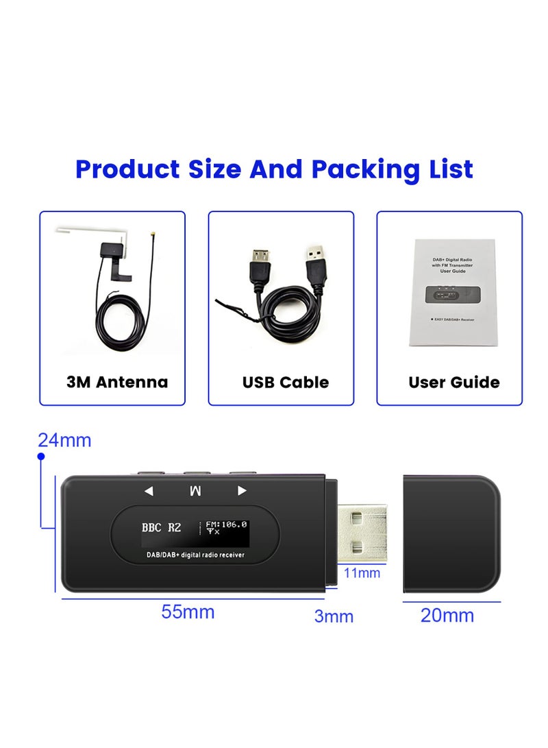 Excefore Car DAB/DAB+ Radio Receiver, DAB FM Radio Antenna FM Dipole Aerial, DAB Car Radio Adapter USB Dongle for Most Android Car Stereo  - Image 2
