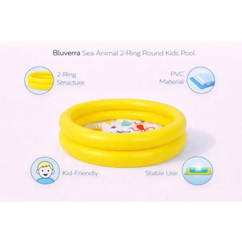 Sea Animal 2-Ring Round Inflatable Splash Pool, Yellow, 76x20 cm Yellow - Image 3