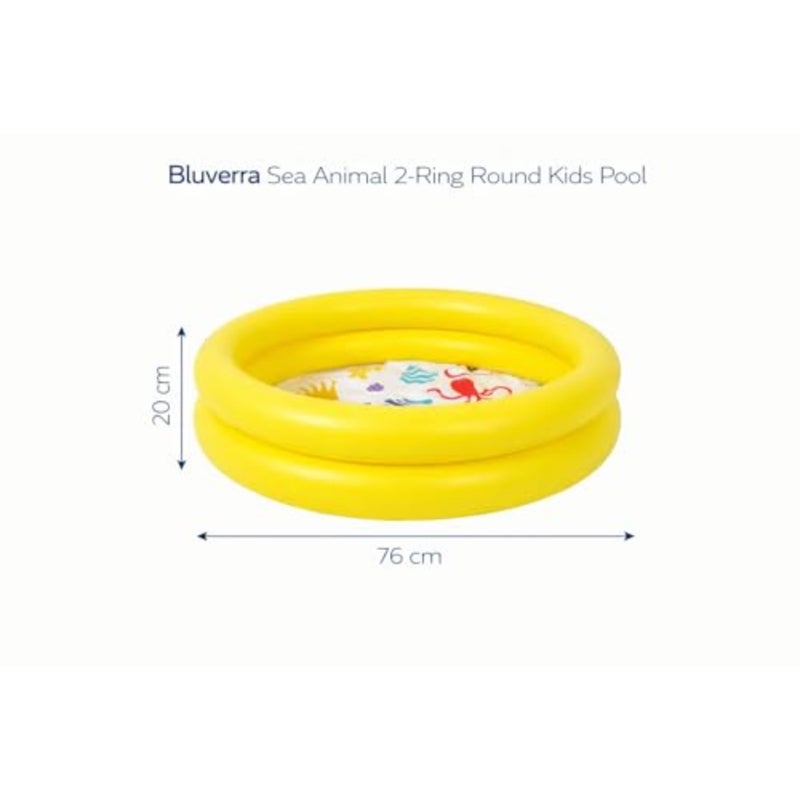 Sea Animal 2-Ring Round Inflatable Splash Pool, Yellow, 76x20 cm Yellow - Image 4