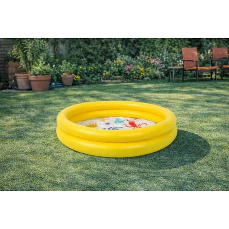 Sea Animal 2-Ring Round Inflatable Splash Pool, Yellow, 76x20 cm Yellow - Image 2