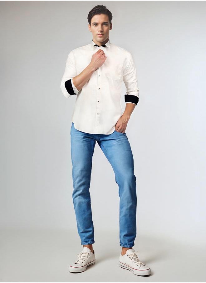 Dennis Lingo - Men white regular fit solid full sleeves button down cotton blend shirts with button closure featuring a spread collar- your next go-to for effortless flair. - Image 1