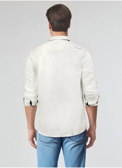 Dennis Lingo Men white regular fit solid full sleeves button down cotton blend shirts with button closure featuring a spread collar- your next go-to for effortless flair.  - Image 2