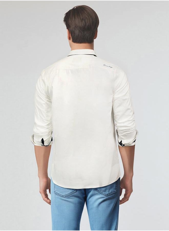 Dennis Lingo - Men white regular fit solid full sleeves button down cotton blend shirts with button closure featuring a spread collar- your next go-to for effortless flair. - Image 1
