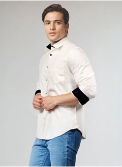 Dennis Lingo Men white regular fit solid full sleeves button down cotton blend shirts with button closure featuring a spread collar- your next go-to for effortless flair.  - Image 1