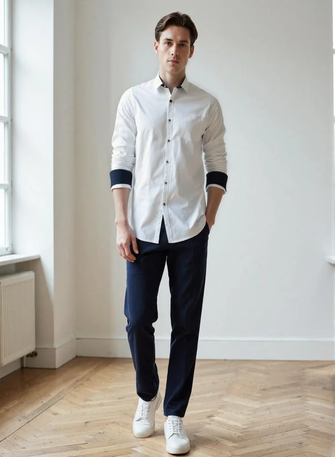 Dennis Lingo Men's White Cotton Blend Solid Button Down Regular Fit Shirt
