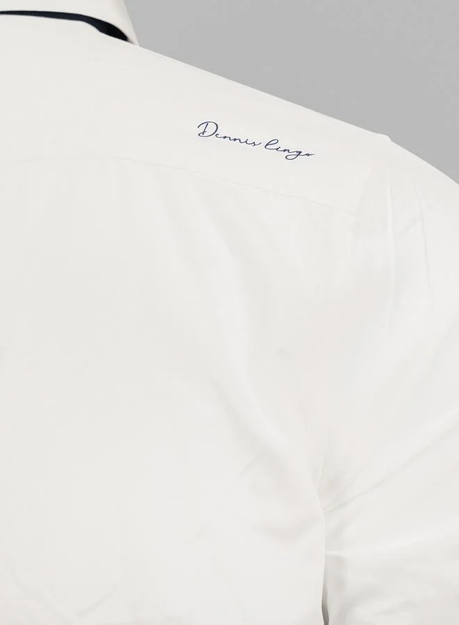 Dennis Lingo Men's White Cotton Blend Solid Button Down Regular Fit Shirt
