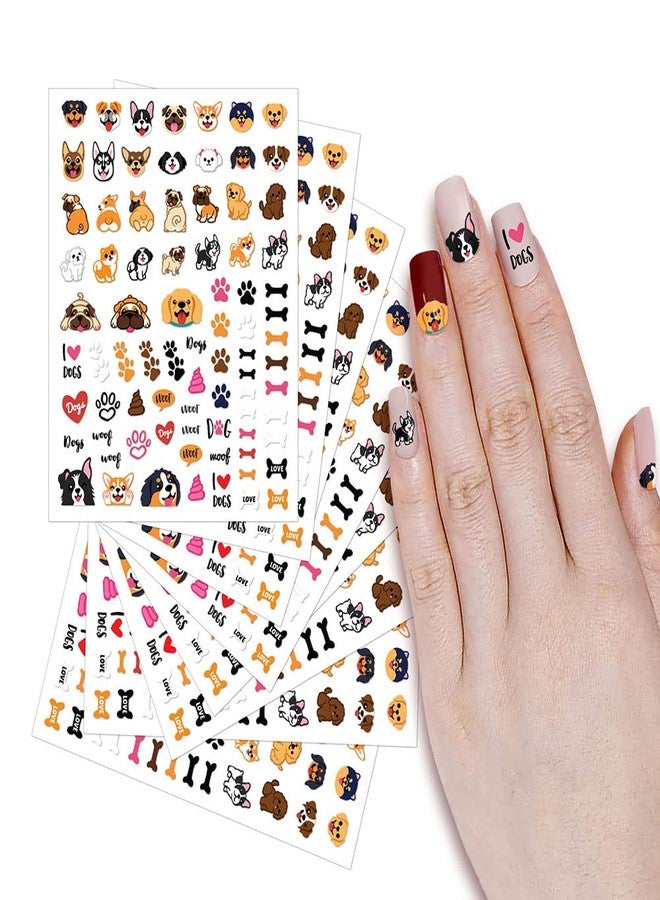 WIRESTER Nail Art Stickers Decals - 8 Sheets Self-Adhesive Nail Decals for Women, Kids & Girls - Cute Dog Face, Dog Paws, Bones, Heart - Image 1