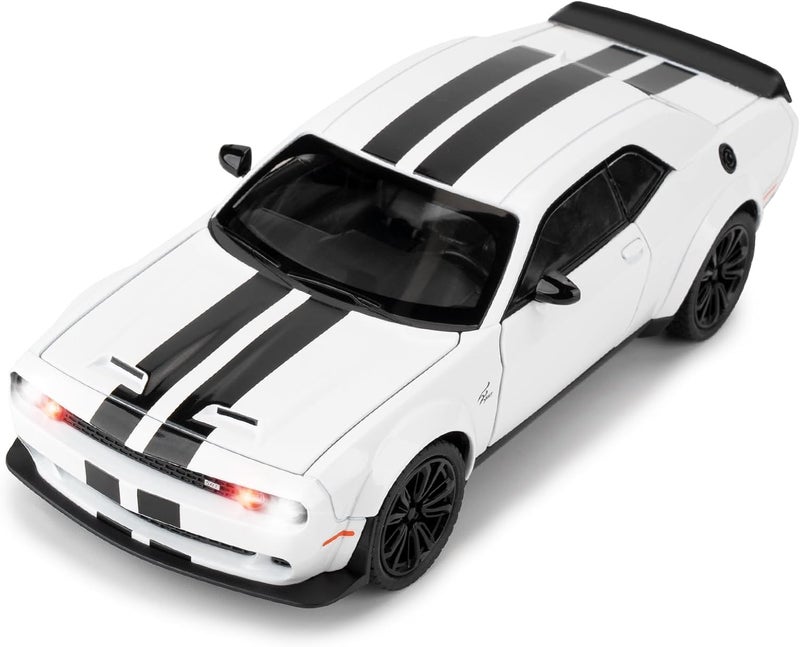 PLUSPOINT Die cast Metal Dodge Challenger SRT 1:24 Hellcat Toy Car Collectible,Vehicle Doors openable with Lights and Sounds,Pull Back Decoration Model Car Toy for Adults Kids Birthday Gifts - Image 1