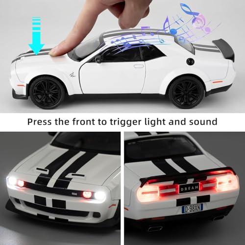 PLUSPOINT Die cast Metal Dodge Challenger SRT 1:24 Hellcat Toy Car Collectible,Vehicle Doors openable with Lights and Sounds,Pull Back Decoration Model Car Toy for Adults Kids Birthday Gifts - Image 4