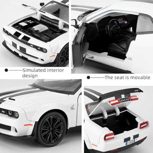 PLUSPOINT Die cast Metal Dodge Challenger SRT 1:24 Hellcat Toy Car Collectible,Vehicle Doors openable with Lights and Sounds,Pull Back Decoration Model Car Toy for Adults Kids Birthday Gifts - Image 3