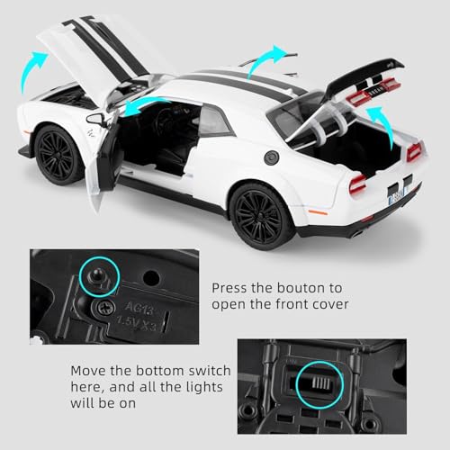 PLUSPOINT Die cast Metal Dodge Challenger SRT 1:24 Hellcat Toy Car Collectible,Vehicle Doors openable with Lights and Sounds,Pull Back Decoration Model Car Toy for Adults Kids Birthday Gifts - Image 5