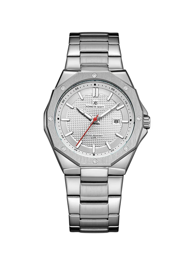 KENNETH SCOTT Kenneth Scott Men's Japan Seiko/AX32 Movement Watch, Analog Display and Stainless Steel Strap - K22044-SBSW, Silver