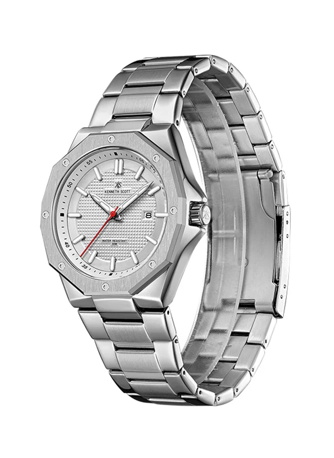KENNETH SCOTT Kenneth Scott Men's Japan Seiko/AX32 Movement Watch, Analog Display and Stainless Steel Strap - K22044-SBSW, Silver