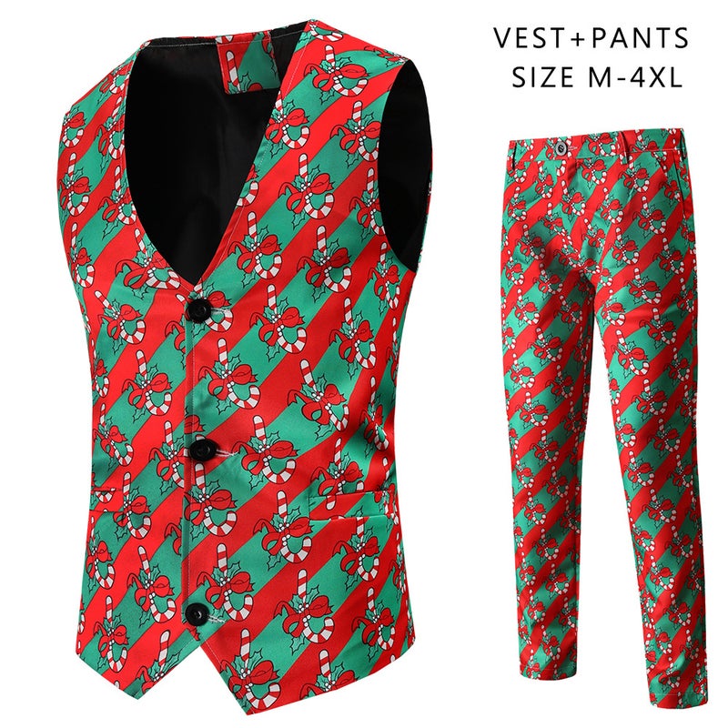 Trade Christmas Vest And Trousers Suit 2-Piece Printed Casual Suit Novel Suit - Image 1
