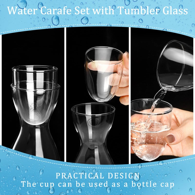 Chengu Bedside Water Carafe Set with Tumbler Glass Set for Bathroom Mouth Washer Dispenser Mouth Wash Containers Decanter with Cup Glass Pitcher Bottle Container, Nightstand or Kitchen, 600 ml (1) - Image 3
